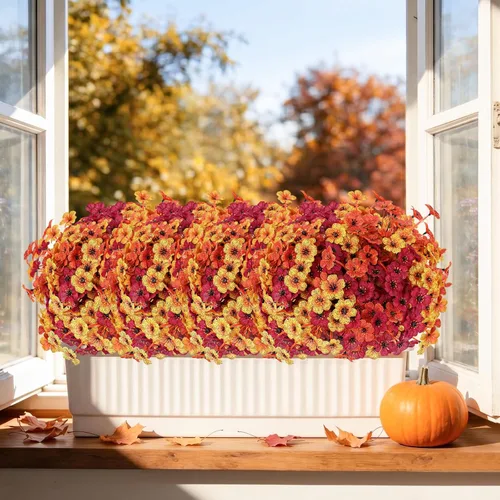 Miniatura 8 de Paquete de 22 flores artificiales para exteriores, flores sintéticas resistentes a los rayos UV con plantas de plástico, flores de seda sintética