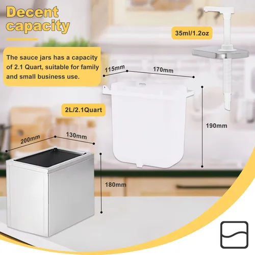 Miniatura 3 de Bomba dispensadora de salsa de acero inoxidable de 2 litros, dispensador de bomba de condimentos con tarro de 2.1 cuartos de galón