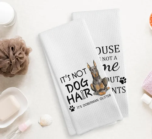 Miniatura 2 de Toallas de cocina y paños de cocina de perro Doberman con purpurina, regalos de mamá de perro Doberman con purpurina para mujeres, juego de 2, 16×24