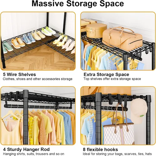 Miniatura 7 de ULIFHOME E15C Pro - Perchero en forma de L para esquina, perchero independiente para colgar ropa, sistema de armario resistente de 48.8 pulgadas
