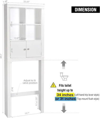 Miniatura 2 de Spirich Gabinete de almacenamiento sobre el inodoro, armario de almacenamiento sobre el inodoro con puertas, ahorro de espacio de baño Blanco