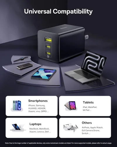 Miniatura 6 de Baseus Bloque de cargador USB C de 100W, cargador de pared compacto plegable PPS de 3 puertos, adaptador de corriente de carga rápida para MacBook