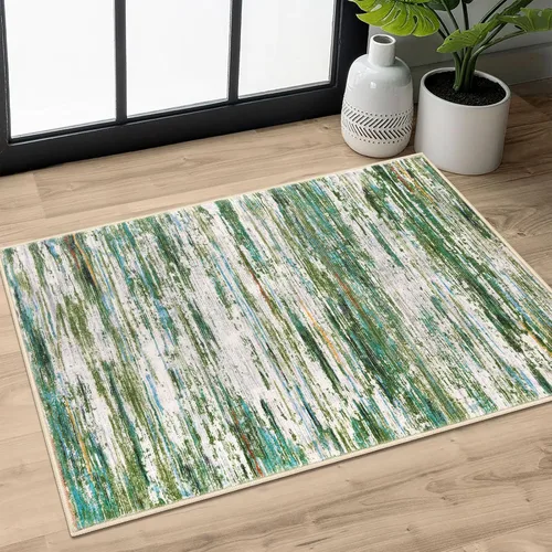 Miniatura 53 de SIILOOM 2 x 3 Alfombra moderna y abstracta para entrada, alfombra neutra azul marino gris multicolor súper suave de área pequeña, alfombras lavables