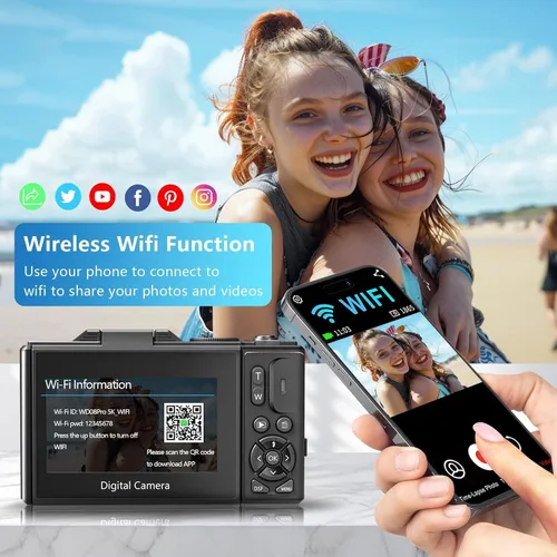Miniatura 4 de Cámara digital 4K/5K - Cámara de vlogging UHD de 75MP para fotografía y video, WiFi, enfoque automático, pantalla abatible de 3 pulgadas, zoom 18X
