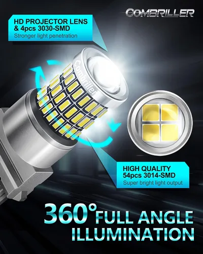 Miniatura 3 de Combriller 3157 Bombilla LED blanca 6000K, 3056 3156 3057 4157 LED con proyector de repuesto para luces LED de reversa, bombilla de señal de giro