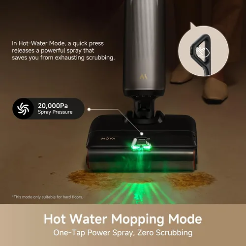 Miniatura 2 de Aspiradora en Seco y Húmedo Mova X4 Pro, 20000Pa Aspiradora Trapeadora Inalámbrica con Cero Enredos, Trapeado con Agua Caliente para Desórdenes