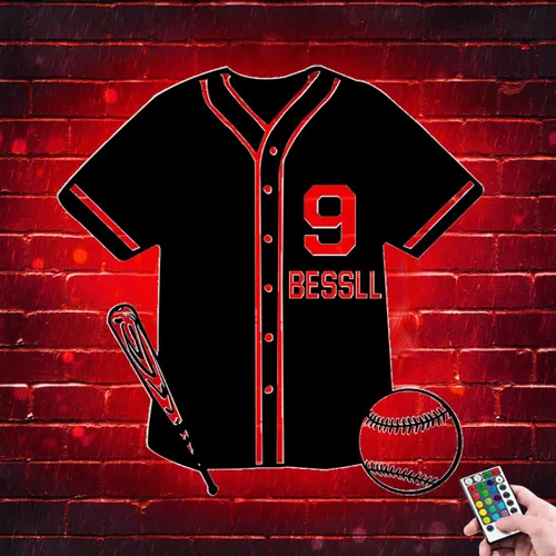 Miniatura 3 de Letrero de metal de jersey deportivo personalizado con luz LED, nombre y número personalizado, letrero de neón con nombre personalizado, decoración