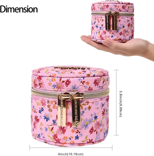 Miniatura 3 de Angelina's Palace Organizador redondo de joyas, bolsa de viaje, regalos de dama de honor, caja de cuero vegano para collar, aretes, pulsera, anillo