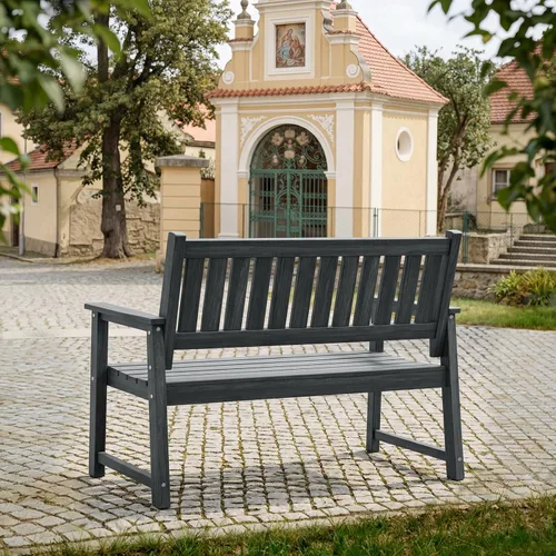 Miniatura 8 de Banco al aire libre, Banco de jardín para 2 personas, Banco de patio de madera polimérica para exteriores, porche y parque (Gris oscuro)