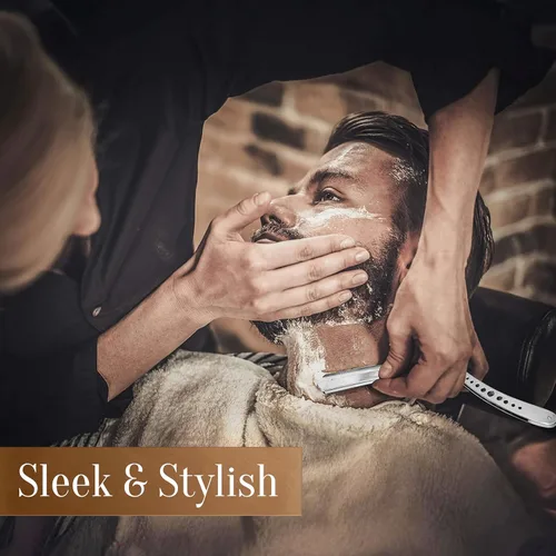 Miniatura 3 de Facón Navajas rectas para hombres - Kit de navaja de barbero profesional de borde recto con 100 cuchillas, afeitadora clásica de acero inoxidable El