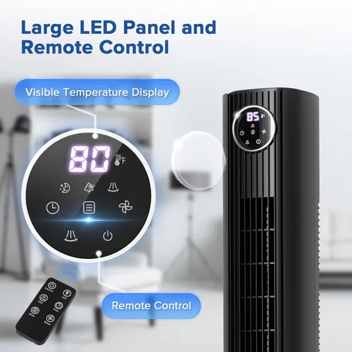 Miniatura 3 de Electactic Ventilador de torre para dormitorio, ventilador de pie de 25 pies/s, ventilador oscilante de 85° con control remoto, 3 velocidades, 4