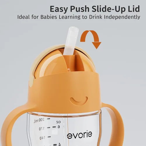 Miniatura 9 de Evorie Tritan - Vaso para beber con popote con peso con asas para bebés y niños pequeños, botella de agua a prueba de derrames con popote para 6