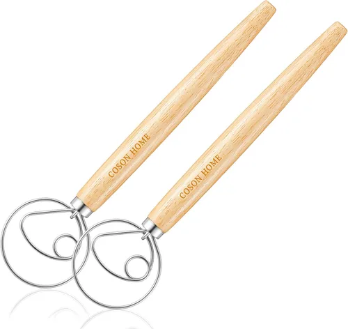 Paquete de 2 batidores de masa danesa, batidora de pan holandés, batidora de mano de madera, herramientas para hornear masa madre para pastel, pan,