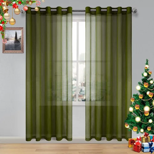Miniatura 191 de DWCN Cortinas traslúcidas color verde frijol para sala de estar y dormitorio - Cortinas voile con aspecto de lino sintético con ojales en la parte