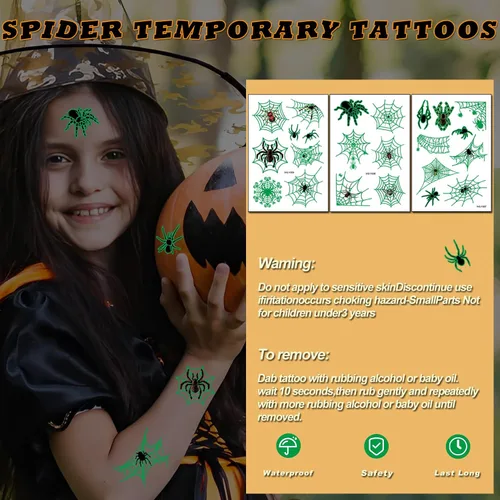 Miniatura 6 de Grow in Dack - Tatuajes temporales de telaraña de Halloween para adultos, calcomanías de tatuaje falsas de araña realistas, regalos de Halloween