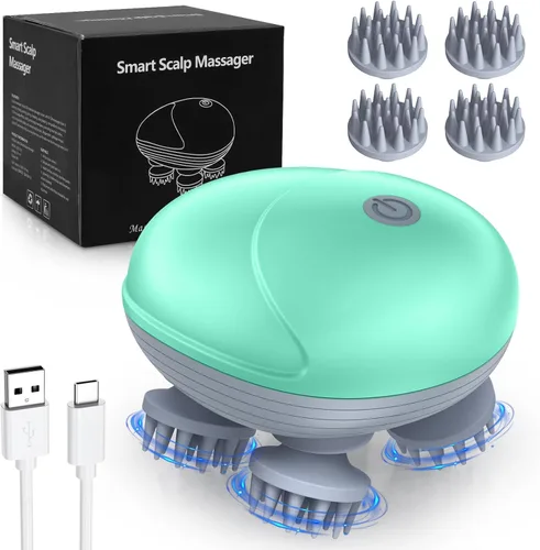 Masajeador portátil mejorado para mascotas, masajeador eléctrico de cuero cabelludo, rascador de cabeza y espalda para aliviar la rigidez y los Verde