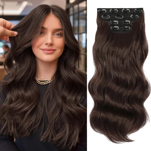 Miniatura 18 de Extensiones de cabello con clip de Vigorous de 20 pulgadas, con reflejos rubio playa, extensiones de cabello ondulado largo y suave de cabello