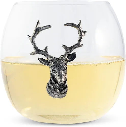 Vagabond House Copa de vino sin tallo de ciervo/alce, cristal soplado a mano de alta calidad, estilo cabaña, perfecto para vino tinto/blanco, 3.25