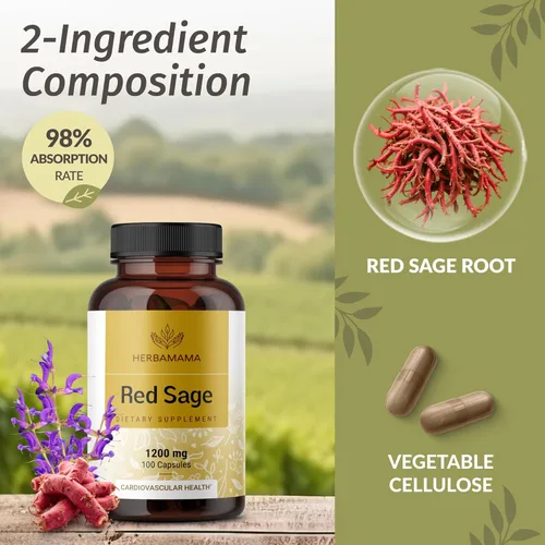 Miniatura 4 de HERBAMAMA Cápsulas de suplemento de salvia roja, 1200 mg de raíz de salvia roja (Dan Shen) para apoyo antioxidante, suplemento vegano, sin OMG