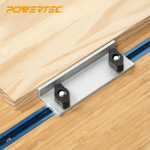 Miniatura 6 de POWERTEC 71799 Kit de parada en T, incluye 2 topes largos, 2 topes cortos, 2 paradas en línea, bloque de tope de pista en T para carpintería en T
