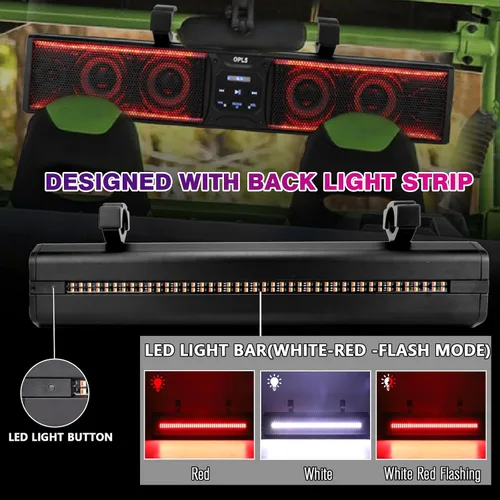Miniatura 4 de Barra de sonido UTV de 27 pulgadas, barra de sonido de metal Bluetooth ATV de 6 altavoces con RGB y tira de luz, barra de sonido impermeable IP66