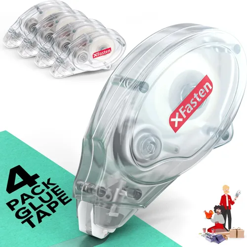 XFasten Cinta adhesiva de rodillo, transparente, sin ácidos, sin atascos, 0.3 x 360 pulgadas (paquete de 4, 1440 pulgadas en total) cinta de