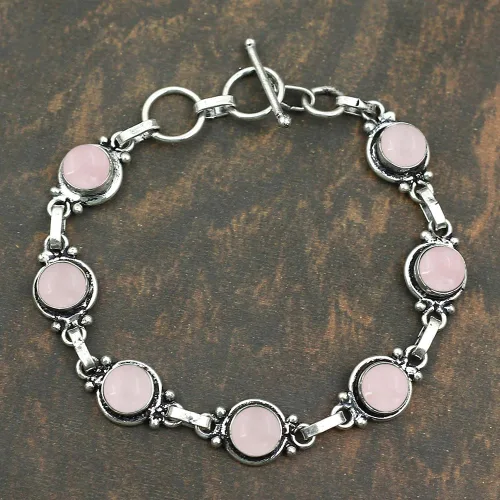 Miniatura 40 de Round Shape Natural & Synthetic Gemstones Silver Plated Bracelets for Women - Vintage Bohemian Style Handmade Birthstone Adjustable Link Bracelet