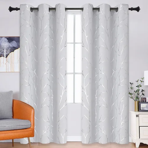 Miniatura 8 de BUHUA - Cortinas opacas blancas, cortinas plateadas, juego de 2 paneles de cortinas con ojales para dormitorio, elegante tratamiento de ventana