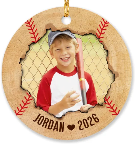 Adorno de Navidad con foto de béisbol para niños y niñas, adorno personalizado con imagen de jugador de béisbol, árbol de Navidad, adorno de béisbol