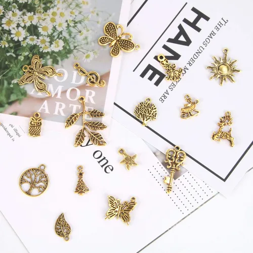 Miniatura 3 de SANNIX 200 dijes de oro antiguo a granel para hacer joyas, pulseras, collares, aretes, manualidades, 200 unidades Dorado