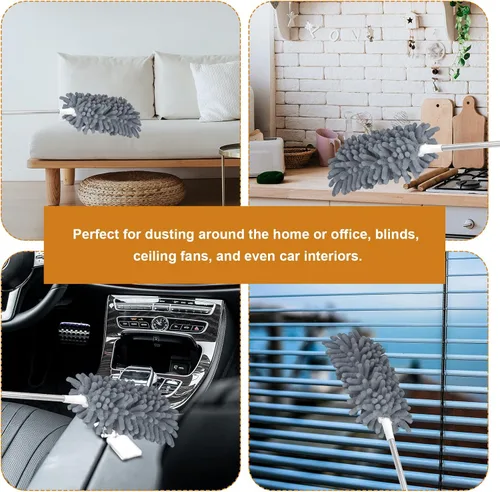 Miniatura 6 de 4 repuestos de plumero, de microfibra para ventilador de techo, reutilizables, 360 plumeros, resistentes para limpieza (gris)