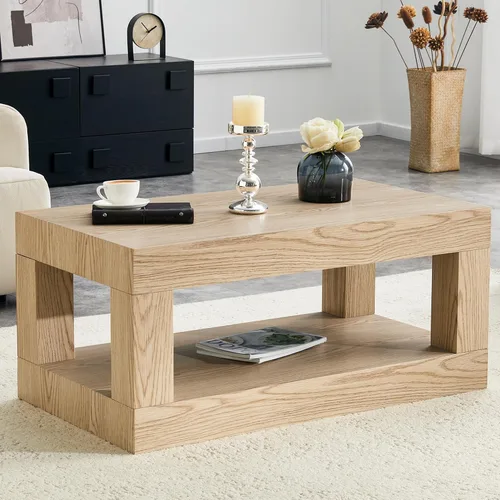 Miniatura 6 de Mesa de centro de madera, 39.37 pulgadas, cuadrada de mediados de siglo, mesa central de madera moderna de madera de fibropanel de densidad media
