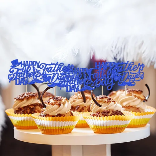 Miniatura 4 de Paquete de 24 adornos para cupcakes con purpurina para el Día del Padre, para el mejor papá, sombrero de bigote, decoraciones para tartas