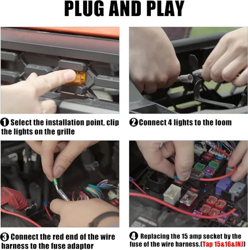 Miniatura 6 de Seven Sparta 4 luces LED para parrilla con adaptador de fusible compatibles con parrilla delantera Toyota Tacoma TRD Pro OEM 2016-2023