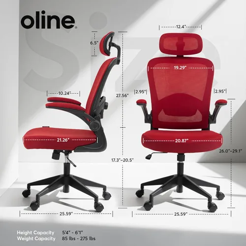 Miniatura 3 de Silla ErgoAir Oline ergonómica de oficina – Soporte lumbar ajustable, reposabrazos abatibles, silla de escritorio de malla para computadora, silla
