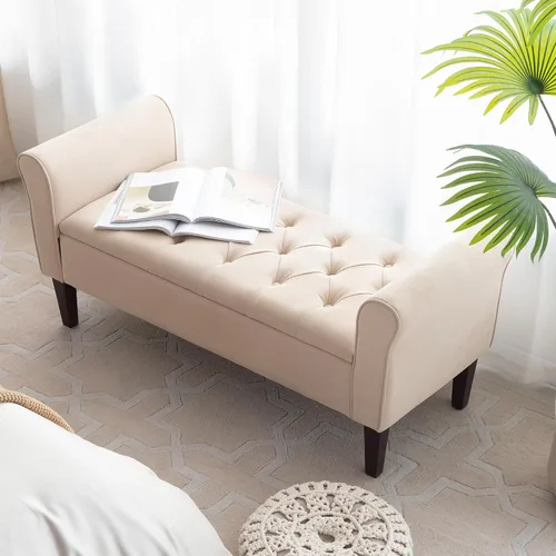 Miniatura 11 de HUIMO Banco de almacenamiento de 48 pulgadas, otomana de almacenamiento con brazos con patas de madera maciza de 7.5 pulgadas, banco de pie de cama