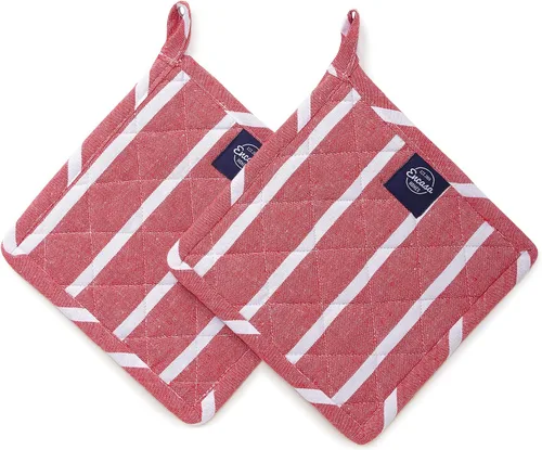 Miniatura 15 de Encasa XO Juego de 2 soportes para ollas de algodón resistentes al calor con lazo para colgar, color azul escocés, almohadillas acolchadas multiusos