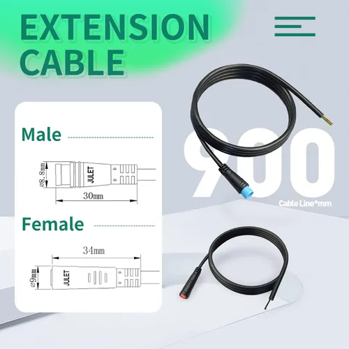 Miniatura 4 de Cable de extensión Ebike Julet macho/hembra 2pin/3pin/4pin/5pin/6pines/DIY cable de enchufe impermeable para exhibición de bicicleta eléctrica