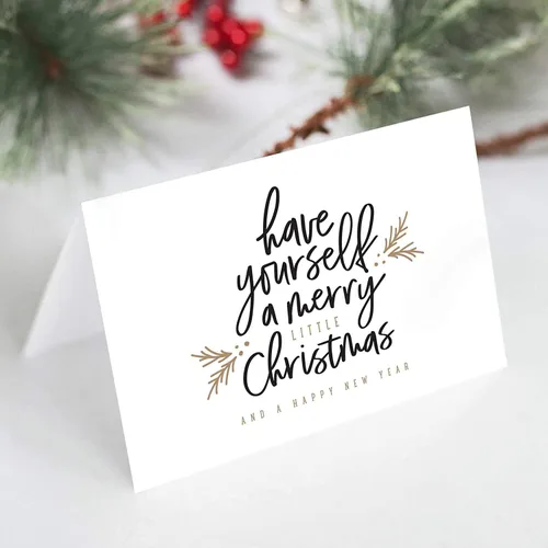 Bliss Collections Tarjetas de felicitación navideñas con sobres, diseño navideño plegado/tienda de campaña de 4 x 6 pulgadas en dorado y negro