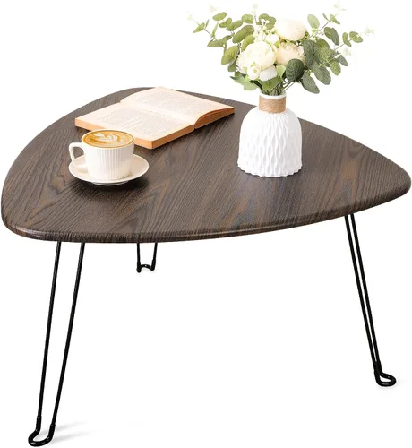 Miniatura 9 de Mesa de centro plegable negra de madera triangular para sentarse en el suelo, mesas auxiliares pequeñas ovaladas, mesa de centro moderna de mediados