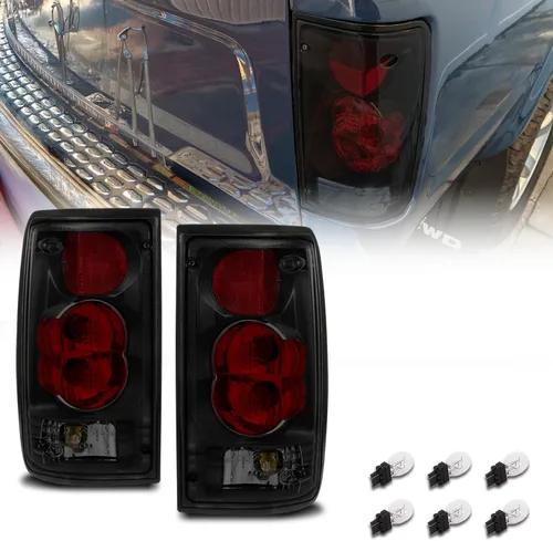 Miniatura 7 de AmeriLite para camioneta Toyota Pickup Hilux 1989-1995; juego de luces traseras de repuesto estilo Euro, color negro; par - lado del pasajero y lado