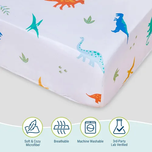 Miniatura 3 de Wildkin Juego de sábanas tamaño matrimonial, microfibra suave, sábana bajera y sábana superior, funda de almohada, dinosaurios jurásicos