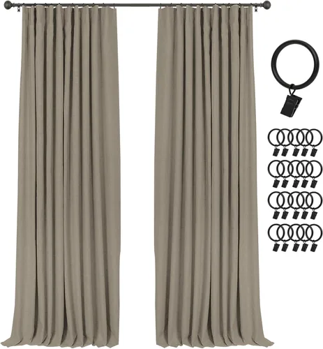 Miniatura 25 de INOVADAY Cortinas 100% opacas para dormitorio, cortinas opacas de 84 pulgadas de largo, cortinas opacas de lino con anillos de clip, aislamiento