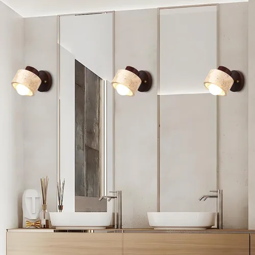Miniatura 2 de Aplique de pared ajustable de piedra natural - Lámpara de baño de mármol con cableado directo, lámpara rústica de estilo campestre, iluminación