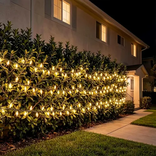 Miniatura 6 de LUCKY SHINE 150 luces LED de Navidad de color blanco cálido, tira de luces con cable verde de 50 pies, certificación UL, calidad comercial, para uso