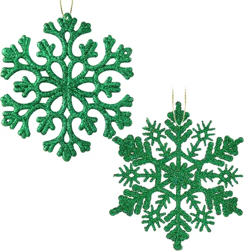 Miniatura 14 de 30 adornos de copos de nieve con purpurina de Navidad, adornos de copos de nieve de plástico - decoraciones para árbol de Navidad, 4.7 pulgadas Negro