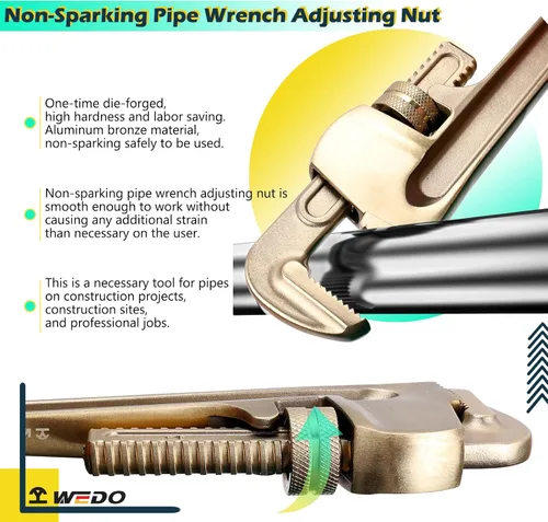 Miniatura 4 de WEDO Llave de tubo sin chispas (longitud 23.622 in, apertura máxima 2.953 in), llave de fontanería recta sin chispas, llave de seguridad sin Bronce