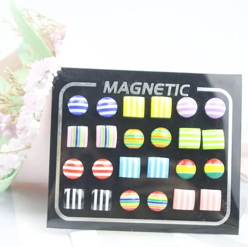 Miniatura 7 de Spiritlele 12 Pairs Colors Crystal Magnetic Earrings Set CZ Clip on Non Piercing Fake Stud Earrings Unisex