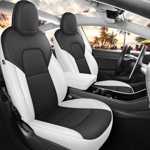 Miniatura 27 de Fundas de Asiento Negras para Tesla Model Y, Funda de Asiento de Coche Tesla de 12 Piezas, Impermeable, Cuero Nappa, Totalmente Envueltas, Negro