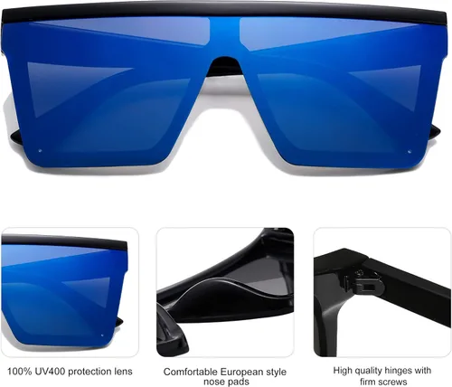 Miniatura 4 de SOJOS SJ2117 - Gafas de sol cuadradas grandes para mujer marco grueso parte superior plana con espejo lentes siamesas tamaño más grande